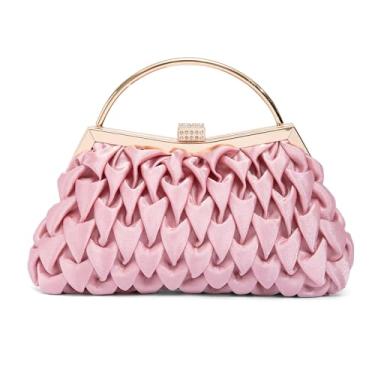 Imagem de NEWBELLA Elegante bolsa clutch de cetim plissada com glitter e diamante embelezada para festas de formatura de casamento, rosa