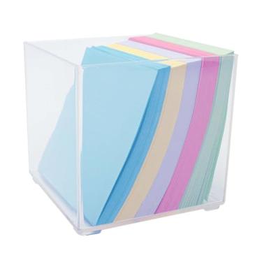 Imagem de Notas coloridas não pegajosas 8,5 x 8,5 cm com suporte de memorando transparente, 500 folhas, papel solto, notas em branco, conjunto de suporte de cubo para anotações, lembretes, acessórios de mesa de