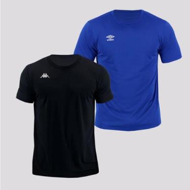 Imagem de Kit Camisas Umbro e Kappa Azul e Preta, M