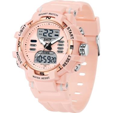 Imagem de Relógios esportivos femininos, à prova d'água, analógico, digital, relógio de pulso militar, tático, ao ar livre, com alarme, LED luminoso, cronômetro, contagem regressiva, relógio duplo para mulheres