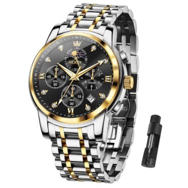 Imagem de OLEVS Relógio masculino, relógio social masculino à prova d'água de aço inoxidável, mostrador grande clássico com data para hombres, relógios de pulso analógicos masculinos modernos, G3655-G-J-preto