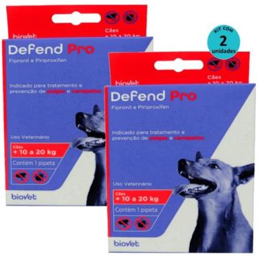 Imagem de Defend Pro Cães 11 a 20Kg Prevenção de Pulgas em Cães kit Com 2 - Biov