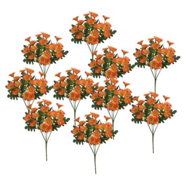 Imagem de FLCPJGV 10 Buquês de Flores Decorativas para Centros de Mesa, Enfeites, Plantas Artificiais para Pátio, Gramado, Jardim, Laranja, Tamanho real