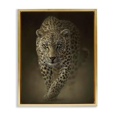 Imagem de Stupell Industries Arte de parede Savage Leopard Predator Gold Framed Floater Canvas por Collin Bogle, 53 x 43 cm