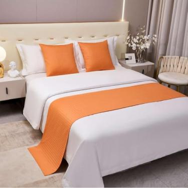 Imagem de Cachecol de cama de hotel luxuoso cor pura decoração de cama de qualidade simples proteção de cama casa de hóspedes toalha de cama macia para cama de casal queen king size - laranja||50 x 240 cm para