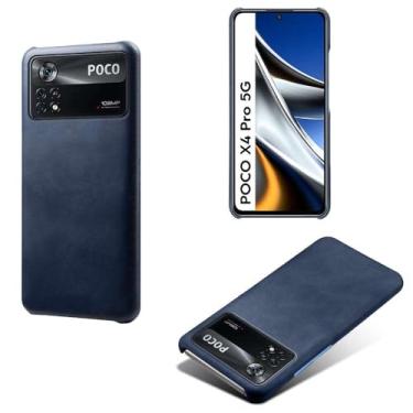 Imagem de Capa para Xiaomi POCO x4 Pro,Proteção contra quedas,Casca de volta de cor sólida simples,Design de couro de imitação de plástico-Blue