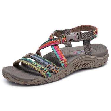 Imagem de Skechers Sandália feminina Reggae-Sew Me-Boho tecida com tiras com alças traseiras, taupe multi, 37,5 EU, Taupe Multi, 43 EU