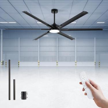 Imagem de Ventilador de teto grande de 84 polegadas com lâminas de alumínio preto, ventilador de teto industrial com luz regulável, haste descendente de 30,5 cm/61 cm, acoplador de extensão, 6 velocidades