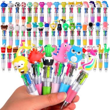 Imagem de Tenceur 100 canetas esferográficas multicoloridas de desenhos animados, retráteis, 4 em 1, para estudantes, professores, escritório, escola, presentes, lembrancinhas de festa