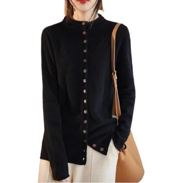 Imagem de Camisa De Lã Para Mulheres Engrossar Suéter Com Decote Redondo Cardigan De Malha Multi Casual Top, Black, XL