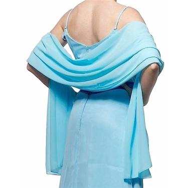 Imagem de Chiffon Cachecol Pashmina Xales E Wraps Para Vestidos De Noite Capas De Casamento Cover Up, Light Blue, One Size