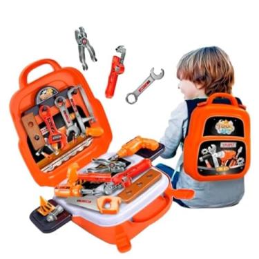 Imagem de Kit Maleta de Ferramentas Infantil com 22 Peças, Mochila Transformável em Bancada, 30 x 33,5 x 28 cm, Laranja