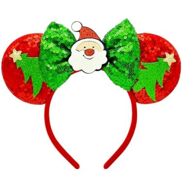 Imagem de HOkina Tiara de orelhas de rato de aniversário com glitter castelo laço rosa princesa decoração de aniversário para meninas e mulheres (árvore de Natal vermelha)