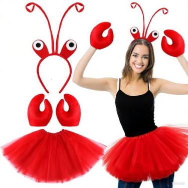 Imagem de Newcotte 3 peças fantasia de Halloween animal tutu orelhas faixa de cabeça cauda fantasia fantasia kit para cosplay de Halloween adulto (caranguejo, 18-28 anos)