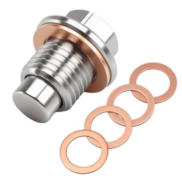 Imagem de KPALAG Bujão de drenagem de óleo magnético de aço inoxidável M14*1,5 (com 4 juntas de cobre extras, vedação antivazamento