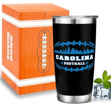 Imagem de Fã de futebol 590 ml copo de café isolado com tampa Carolina temático merch shop homens mulheres equipamento esportivo vestuário panteras equipe decoração decoração acessórios mercadoria marido