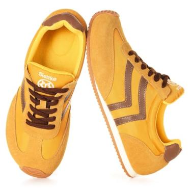 Imagem de Tênis fashion feminino casual de largura larga, couro legítimo, tênis de caminhada, moderno, leve, confortável, cadarço antiderrapante, para uso ao ar livre, com palmilha de espuma viscoelástica