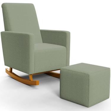 Imagem de Poltrona de Amamentação com Balanço e Puff Ravena W01 Bouclê Oliva - Lyam Decor