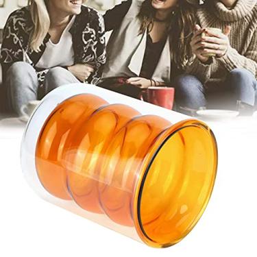 Imagem de Copo para beber, copo de vidro de 200 ml decorativo de camada dupla tamanho pequeno resistente ao calor - escaldado tridimensional com filtro para bebidas frias (copo duplo de bambu amarelo)
