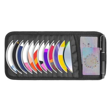 Imagem de Trinkrittey Estojo preto para CD de carro, DVD, viseira de armazenamento de veículos, capa de grande capacidade para viseira de CD com 12 capas de armazenamento de DVD, 1 bolso de malha, 1 suporte
