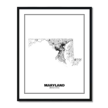 Imagem de Susie Arts Pôster de arte abstrata de mapa de estrada de Maryland State 28 x 35,5 cm sem moldura, decoração de parede, escritório em casa, escola, sds018