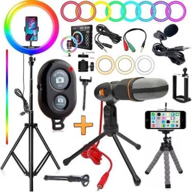 Imagem de Kit Iluminador Ring Light Luz Led Colorida Rgb Completo + Tripé Suport