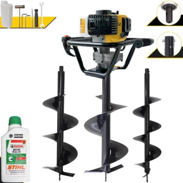 Imagem de Trado Motorizado Lynus PSL517 À Gasolina 2T 52cc 1,8HP 9.000rpm Perfurador de Solo Profissional Com Brocas 80x20cm 80x25cm 80x30cm + ÓLEO STIHL 2T