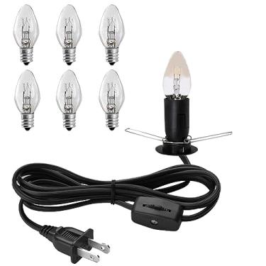Imagem de Cabo de lâmpada de sal do Himalaia com interruptor de engrenagem, cabo de substituição original com montagem de base com soquete E12, lâmpada de Natal, lâmpadas de sal do Himalaia e com 6 lâmpadas