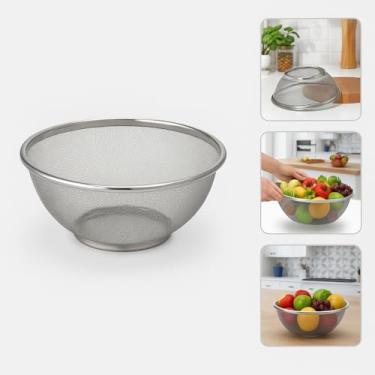 Imagem de Cesta de Inox Premium Drenador Peneirador Coador Cesto 28CM Escorredor Malha Fina Lavar e Cozinhar Alimentos Fruteira Pães Decorativa Ventilada Fácil Limpar