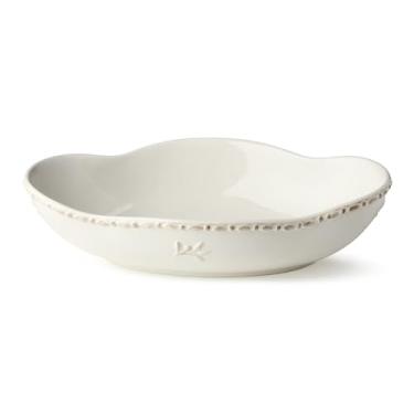 Imagem de Tigela de servir de grés oval de 30 cm Heritage – Tigela de creme elegante de 19 cm de largura com borda esculpida e motivo de folha – perfeita para acompanhamentos, massas e refeições de férias