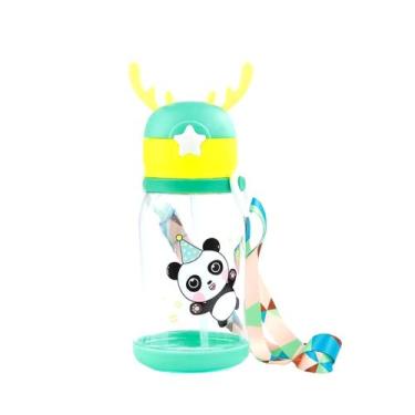 Imagem de Garrafa Infantil Personagens Chifrinhos Alce 600ml Com Canudo e Cordão