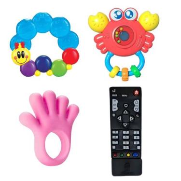 Imagem de Kit Chocalho Siri Com Som E Luz E Três Mordedores Lagartinha,Pé ou Mão