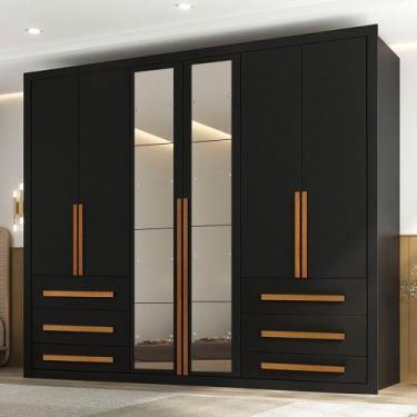 Imagem de Guarda-Roupa Casal Monaco Plus 6 Portas 6 Gavetas com Espelho Preto - 