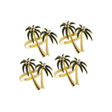 Imagem de Cj 4 Anéis/Argolas de Zinco P/Guardanapos Palmeiras Dourado Wolff