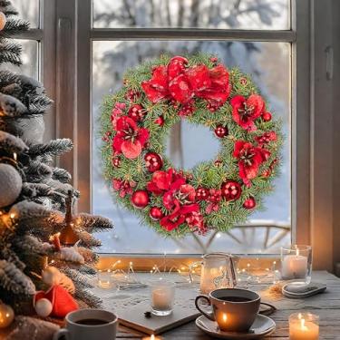 Imagem de Decalque de janela estática de Natal – Adesivo de guirlanda festiva para decoração de casa de porta de vidro, fácil de aplicar e remover, folha única (C)