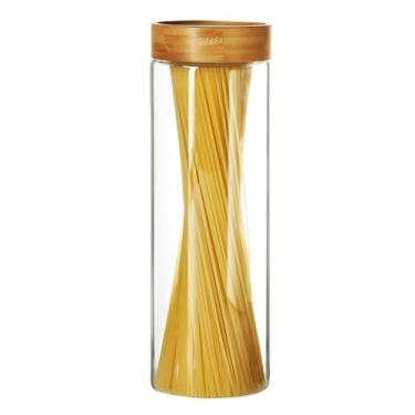 Imagem de Pote De Vidro Borossilicato Life Container 1200ml Com Tampa De Bambu Hermética Grande Para Armazenamento De Alimentos Secos, Transparente, Ideal Para Organização Premium De Cozinha E Despensa