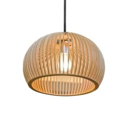 Imagem de Lustre Luminária Teto Grande Pendente Bola de Madeira Decoração Sala de Jantar Cozinha Quarto