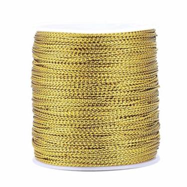 Imagem de Fios metálicos 109 jardas 1 mm fio decorativo de poliéster trançado dourado para artesanato para fazer joias de macramê faça você mesmo, tricô, nó, artesanato, decoração de cabelo