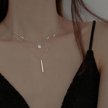 Imagem de Ofertas de liquidação: Colar geométrico de camada dupla cravejado de diamante em forma de barra para mulheres. Colar gargantilha adornada com diamantes de estilo minimalista., No size, Metal, Sem