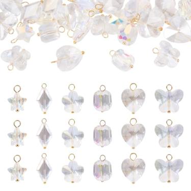 Imagem de 30 pingentes de vidro facetado transparente AB cristal estrela coração borboleta pingente pingente de gota de vidro com laço de latão para chaveiro faça você mesmo, colar, joias, artesanato, enfeite