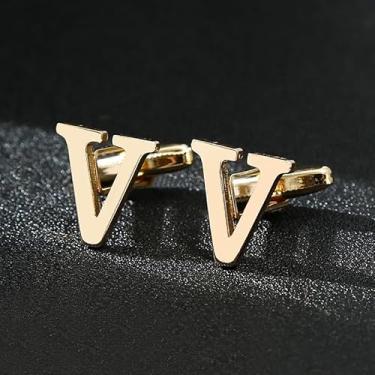 Imagem de Abotoaduras masculinas clássicas de ouro BLC273-P, Letter V, Ferro, Sem Pedra Preciosa