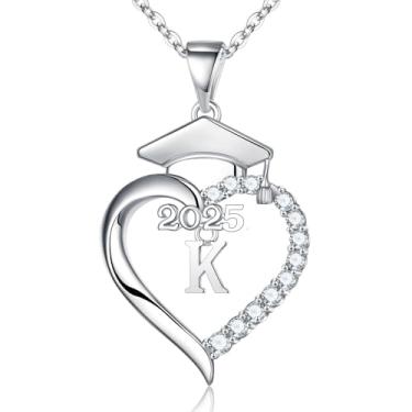 Imagem de Presentes de formatura para a faculdade de 2025, colar de prata com coração de formatura inicial A-Z, presente de formatura inspirador, presentes de formatura para sua irmã, melhores amigas, 19+2.5