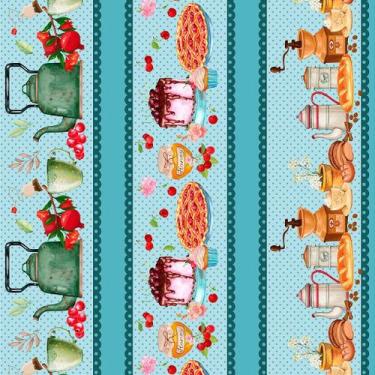 Imagem de Tecido Tricoline Estampa Digital Barrado Café da Tarde - Peripan - 50 