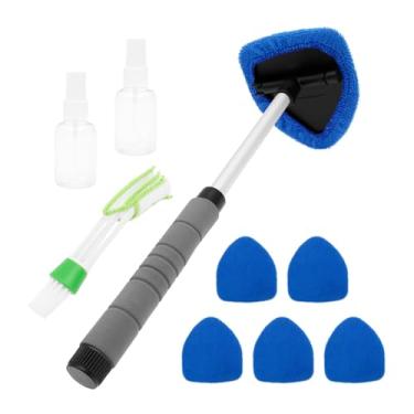Imagem de Limpador de janela de carro com alça telescópica limpador de para-brisas de carro rotativo de 180 graus com 6 almofadas de microfibra reutilizáveis e laváveis para escritório e casa (azul, 9)