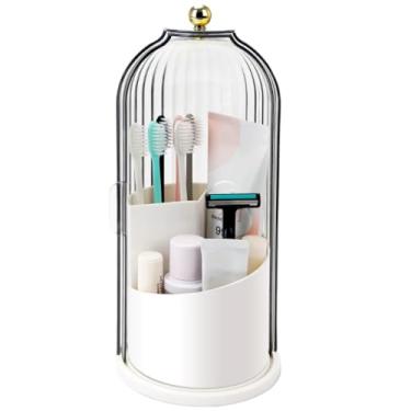 Imagem de Suporte para Escova de Dentes com Tampa Deslizante - Organizador Giratório para Banheiro com 3 Espaços | Porta Objetos Multiuso(MF-204-CINZA)