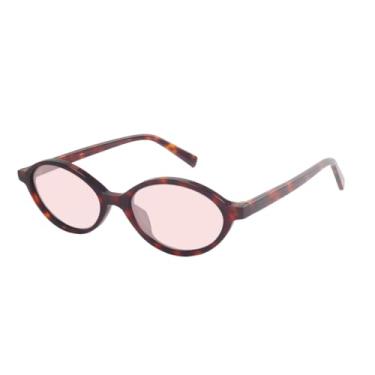 Imagem de HCHES Óculos de sol polarizados com armação oval pequena para proteção UV400, estilo urbano masculino (rosa tartaruga)