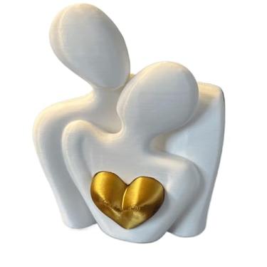 Imagem de Enfeite Decorativo Casal Apaixonado com Coração Escultura Moderna para Sala ou Quarto, Presente Romântico(Casal 10cm,Coração Dourado)