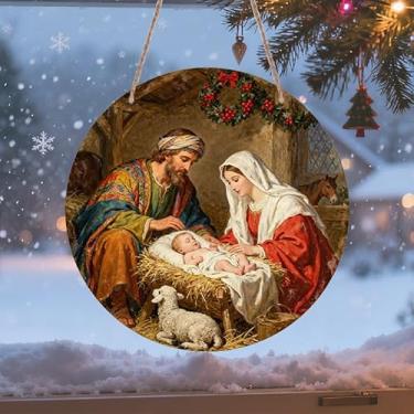 Imagem de Pôsteres e impressões 2D redondos de alumínio, decoração de parede e porta, noite santa, ótimo presente para colegas de trabalho, irmão, irmãs, amigos (com corda) (Virgem Maria)