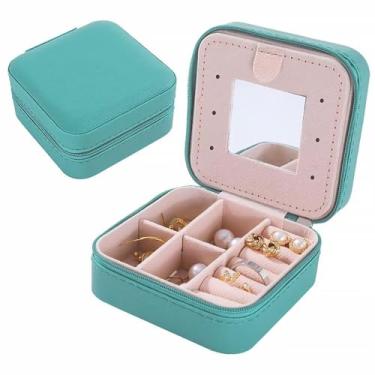 Imagem de Caixa de joias pequena organizador de estojo de viagem caixa de meias presentes personalizados acessórios de joias para adolescentes presente de Natal para mulheres azul verde (espelho)
