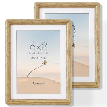 Imagem de Conjunto de 2 molduras de madeira de carvalho originárias dos EUA com vidro temperado HD, canto arredondado feito à mão, 15 x 20 cm, molduras de madeira foscas para fotos 12 x 17 cm, molduras de 15 x